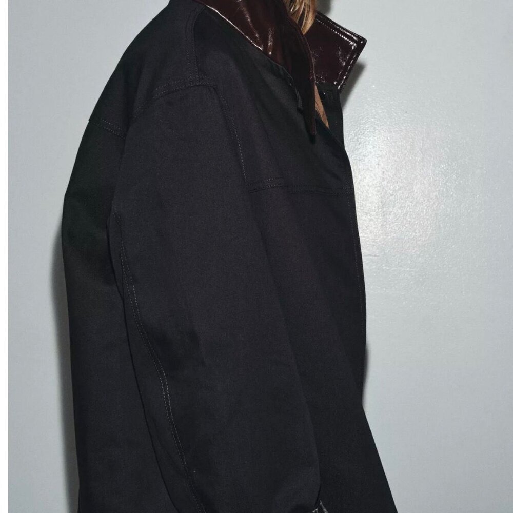 ZARA ZW Collection Contrast Collar Jacket – Black/Brown | EU Chic | New (No Tags - Picture 7 of 7